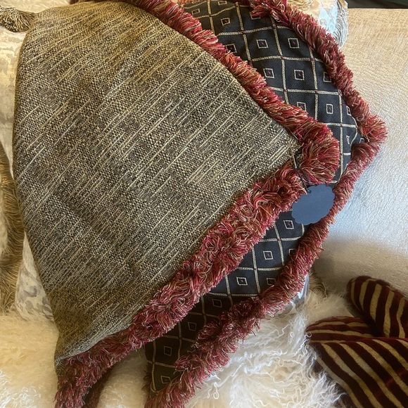 Pair 20 x 20 Black, Wheat and Red Kasmir Fabric Custom Made Pillow Covers. - Picture 5 of 16